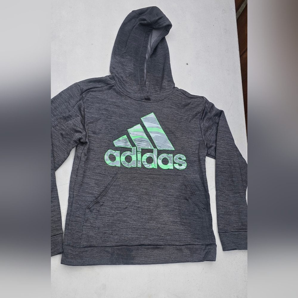 Adidas Kids Dark Gray Hoodie with Green Logo